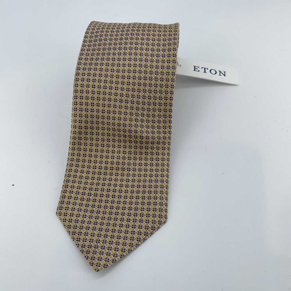 Eton Tie Mens One Size Yellow Blue Geometric Silk Made In Italy Formal